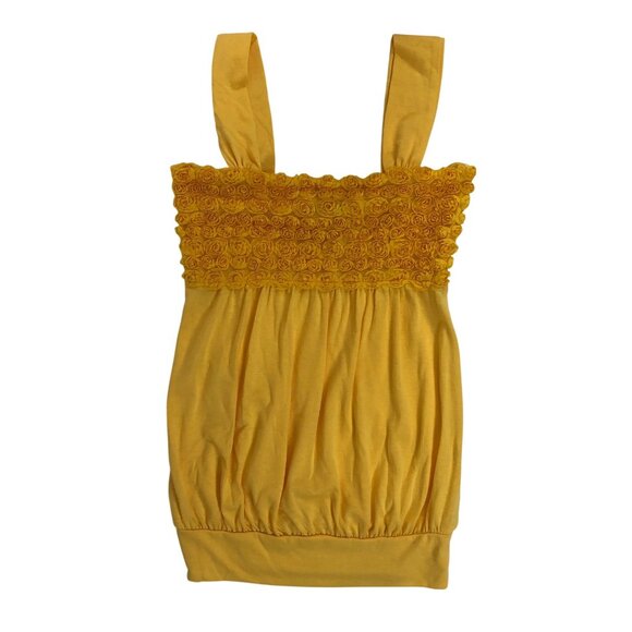 Vintage Y2K Taboo Yellow Floral Fairycore Coquette Smocked Babydoll Top / Small - Picture 4 of 7